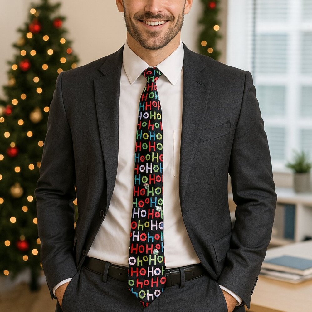Hallmark Traditions Men's Holiday HOHOHO Patterned Necktie Suit Art‎ to Wear VTG
